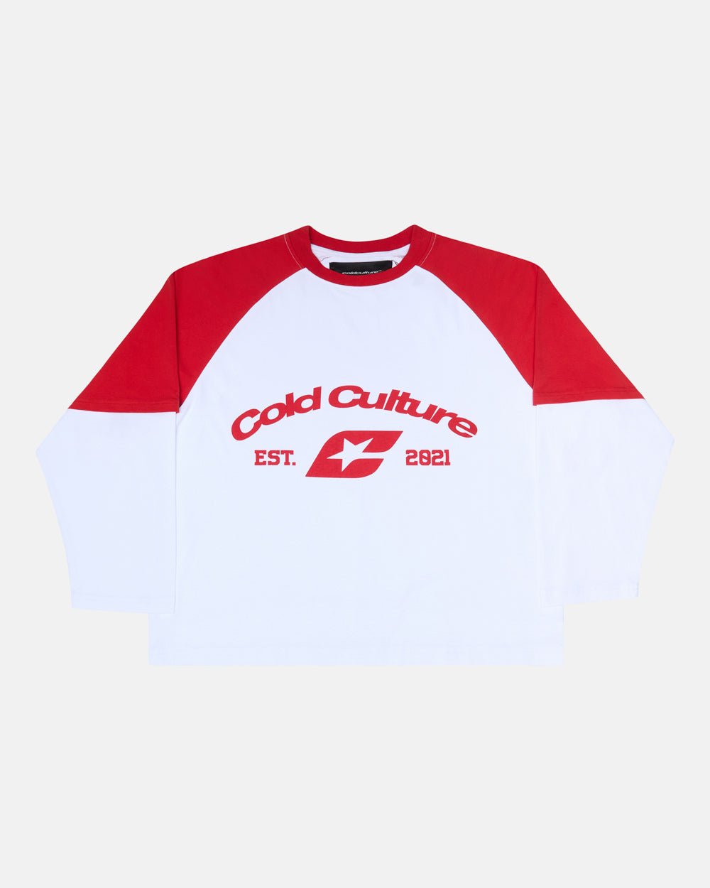 CAMISETA DE BÉISBOL DE DOBLE MANGA BLANCA/ROJA