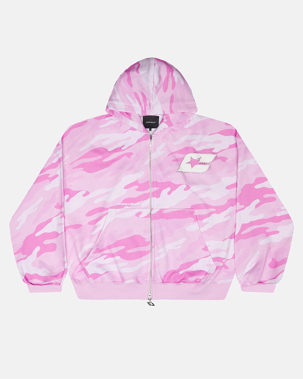 SUDADERA CON CAPUCHA Y CREMALLERA CAMUFLAJE ROSA