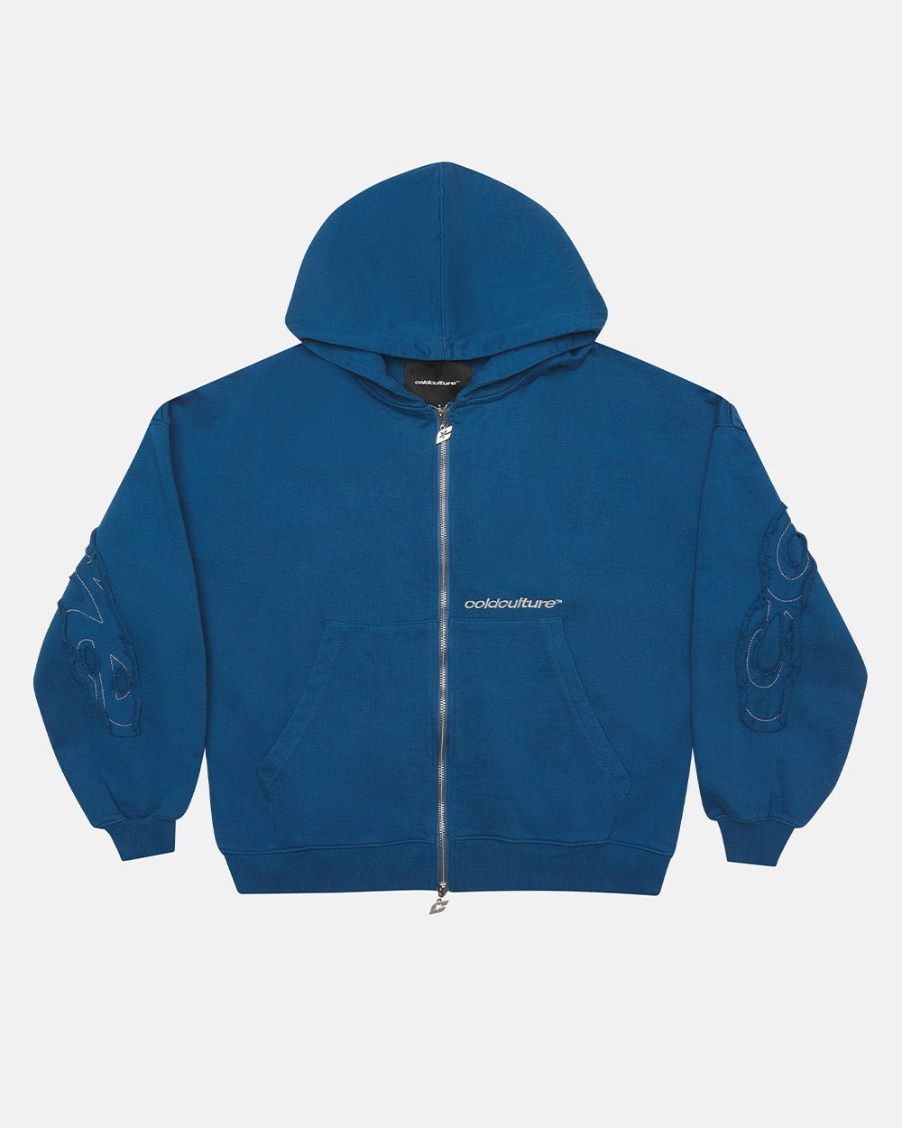 SUDADERA CON CAPUCHA Y CREMALLERA CURVA DISTRESS AZUL OSCURO