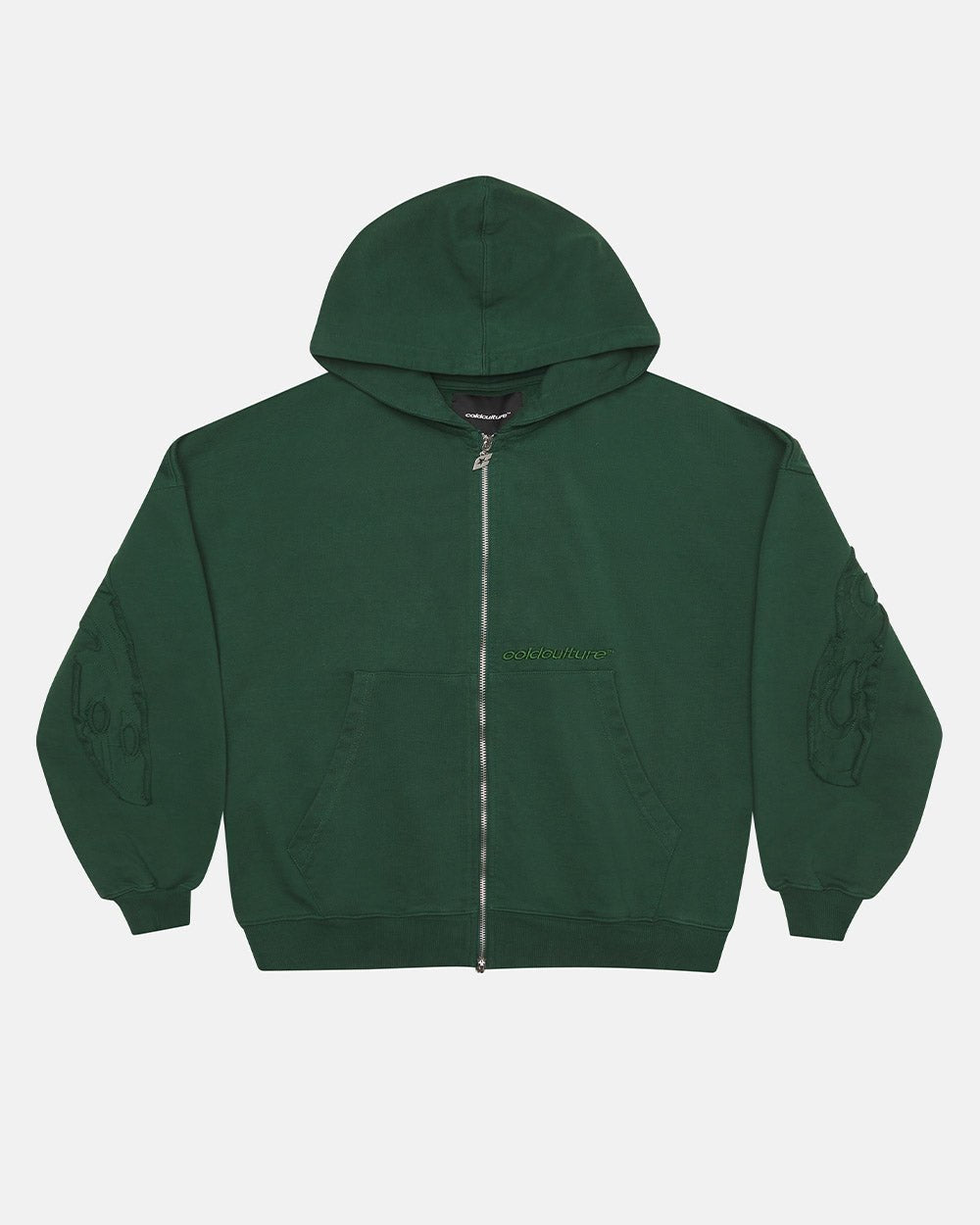 SUDADERA CON CAPUCHA Y CREMALLERA CURVA DISTRESS VERDE
