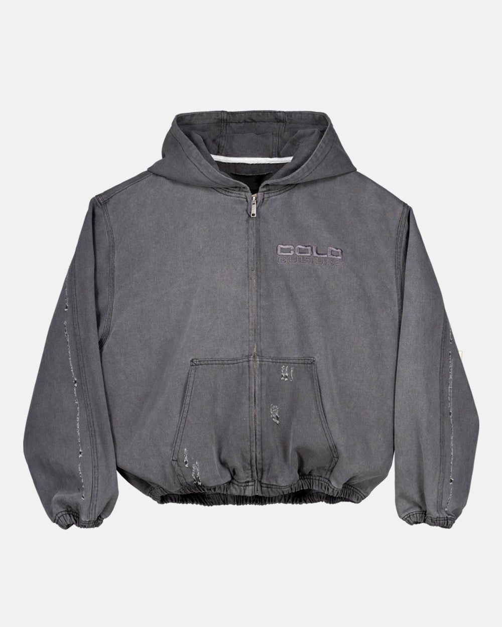 CHAQUETA CON CREMALLERA Y ESTRELLAS DOBLE C, TEJIDO VAQUERO GRIS GRUESO