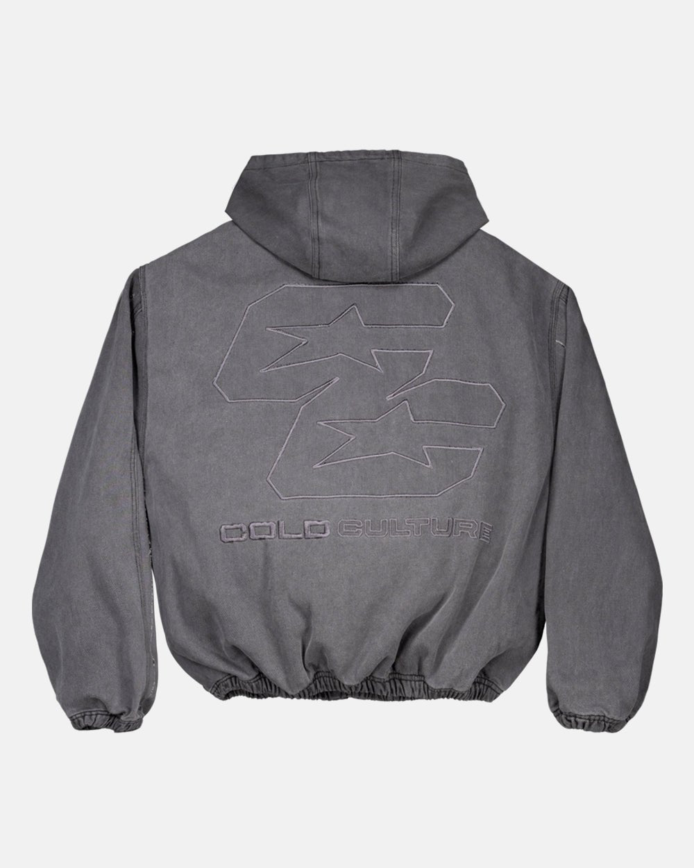 CHAQUETA CON CREMALLERA Y ESTRELLAS DOBLE C, TEJIDO VAQUERO GRIS GRUESO