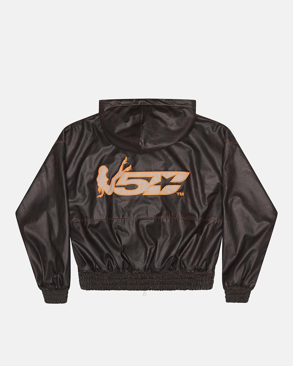 SUDADERA CON CAPUCHA Y CREMALLERA DE PIEL SINTÉTICA MARRÓN