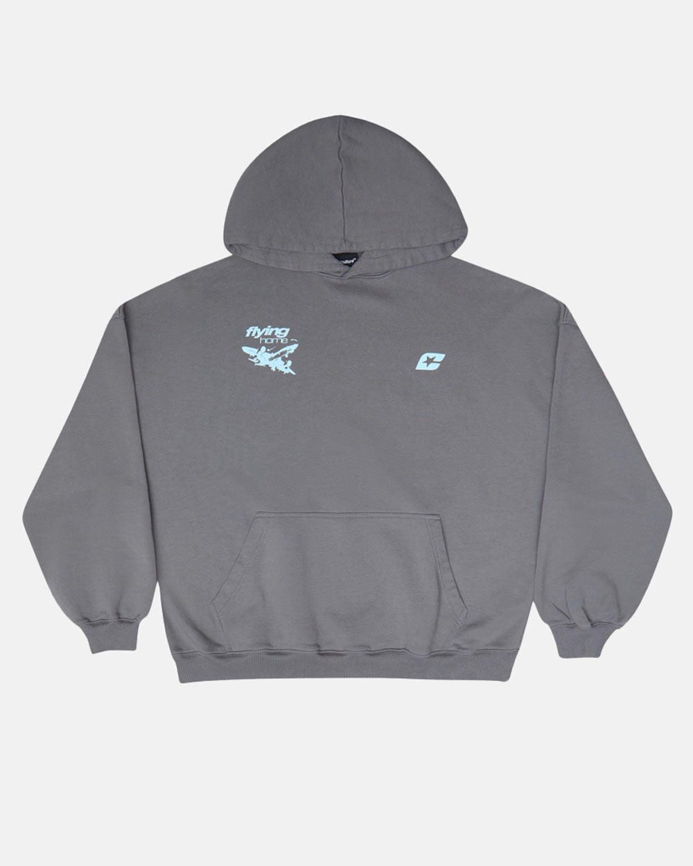 SUDADERA CON CAPUCHA FLYING HOME GRIS AHUMADO