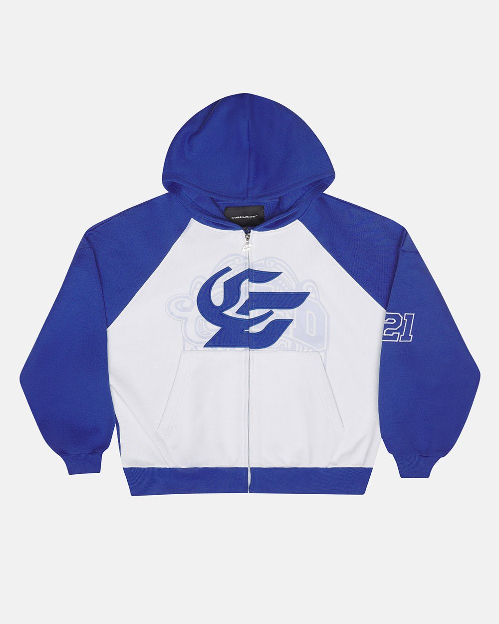SUDADERA CON CAPUCHA Y CREMALLERA PRESTIGE AZUL Y BLANCA