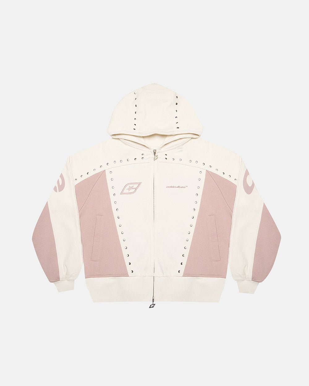 SUDADERA CON CAPUCHA Y CREMALLERA CON TACHUELAS GRIS CLARO