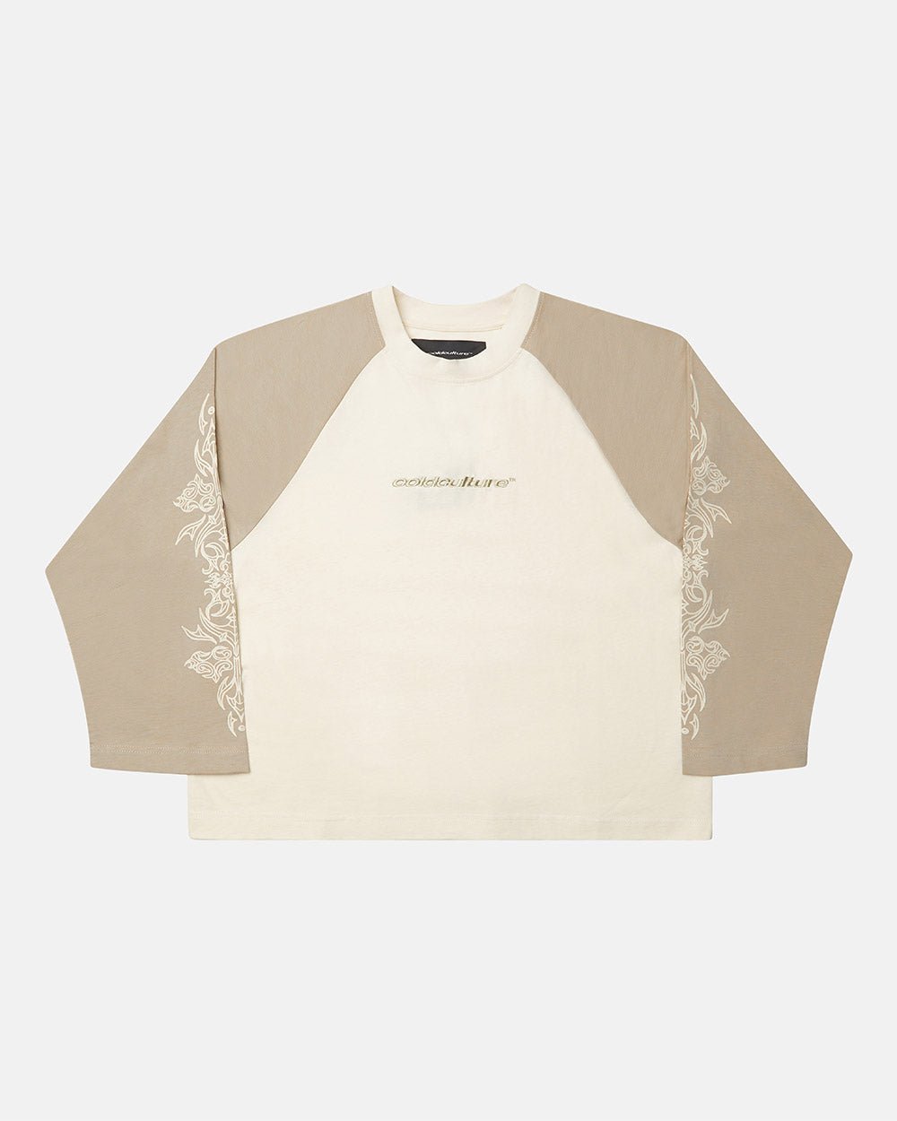 CAMISETA TRIBAL DE MANGA LARGA GRIS Y BLANCO ROJO