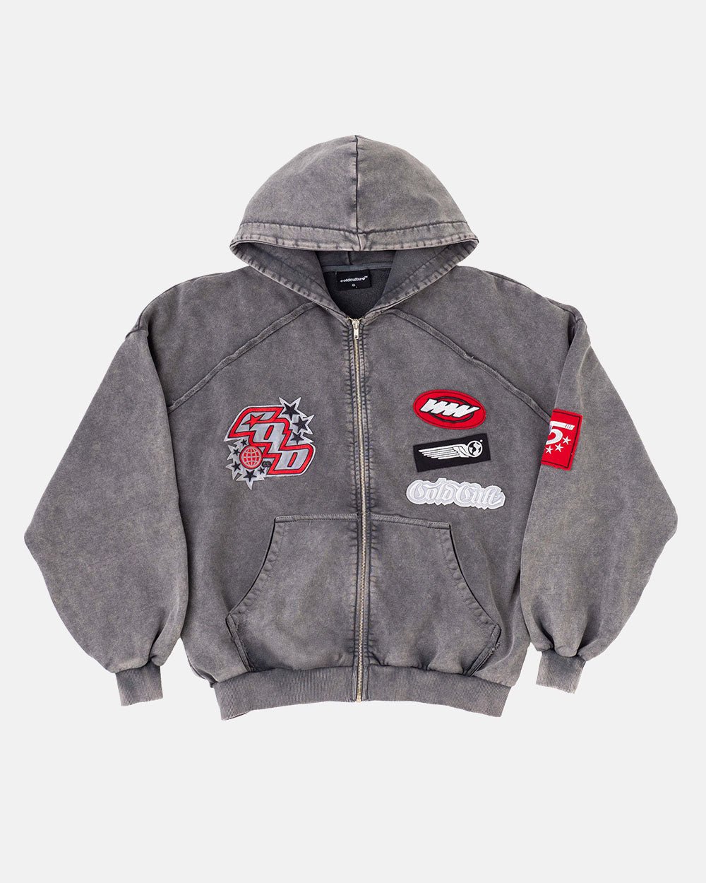 Sudadera con capucha y cremallera Walker, color negro lavado